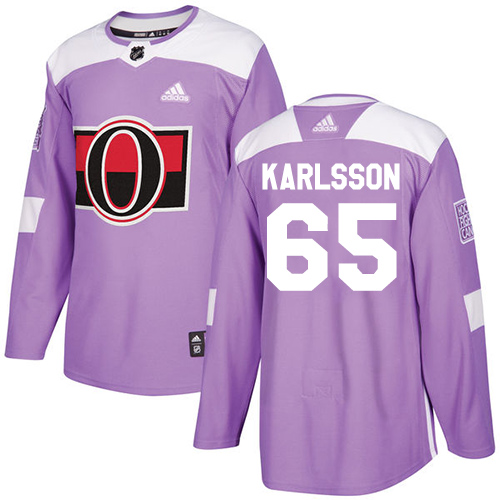 Adidas Senators #65 Erik Karlsson Purple Authentic Fights Cancer Stitched Youth NHL Jersey